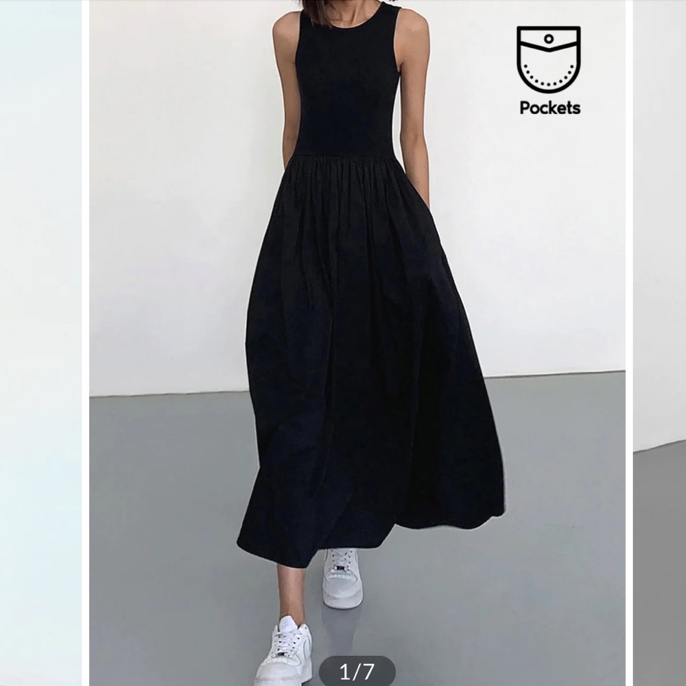 Commense Black Maxi Dress with Pockets